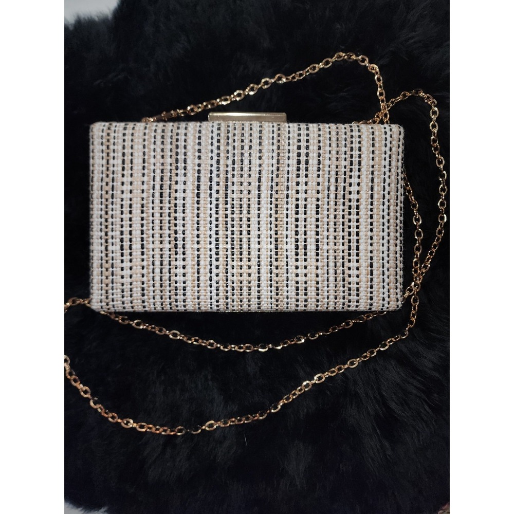 Urban‎ Expressions Azores Evening Bag Clutch Natural Tweed Beige White Black - Picture 4 of 5